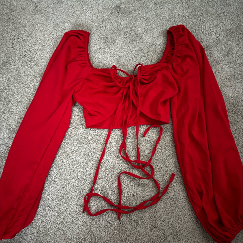 Red Long Sleeve Crop Top